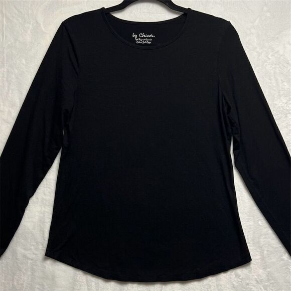 Chico's Women's Long Sleeve Round Neck Black Blouse Size 1 - Picture 1 of 4